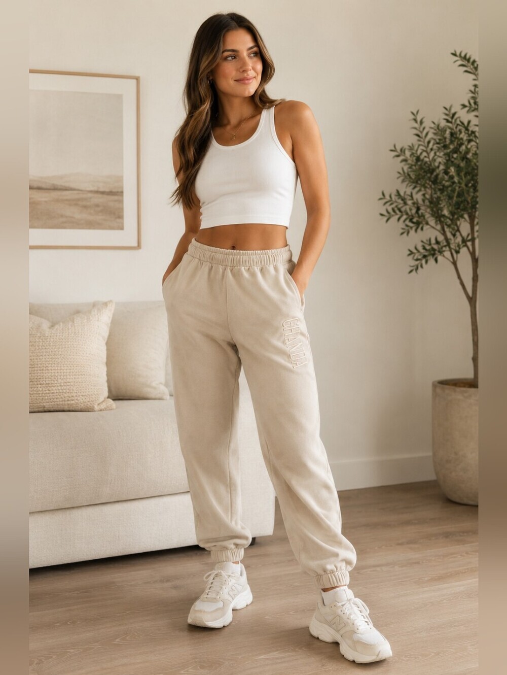 Ghanda Beige Fleece Jogger Sweatpants
